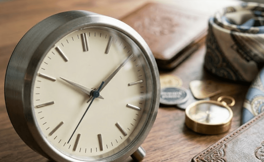 A close-up of a clock face marking the passage of time.