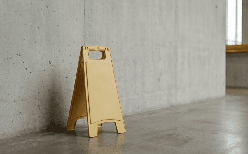 A plain caution sign against a neutral background.