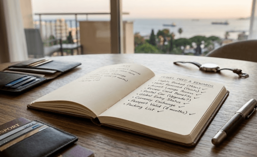 A notebook with a checklist and a pen beside it.